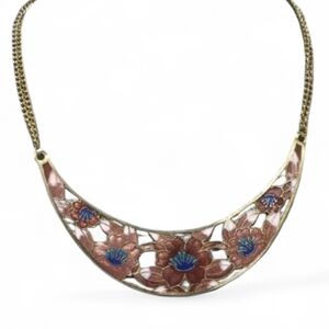 Floral Gold and Blue Necklace